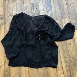 WHBM sheer black blouse with low V embellished neckline